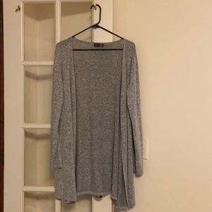 Soft, gray long sleeve cardigan.
